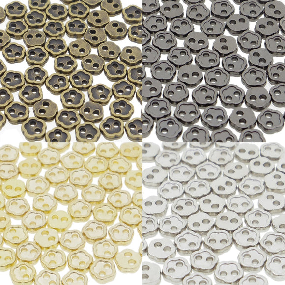 4mm Flower Shaped DIY Doll Clothes Sewing Sew On Plated Metal Miniature Buttons 60pcs Choice of 4 Colours