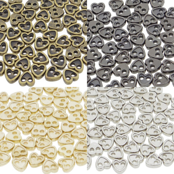 4mm Heart Shaped DIY Doll Clothes Sewing Sew On Plated Metal Miniature Buttons 60pcs Choice of 4 Colours
