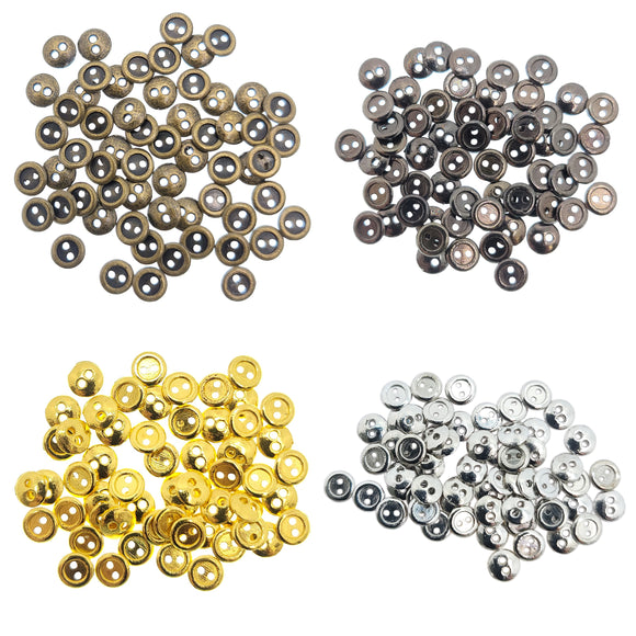 4mm Round Doll Clothes Sewing Sew On Plated Metal Miniature Buttons with Rim 60pcs Choice of 4 Colours