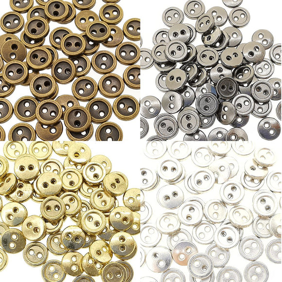 Doll Clothes DIY Sewing Supplies 7mm 2-Hole Round Plated Metal Buttons 60pcs Choice of 4 Colours